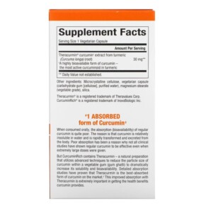 Thành phần vi chất của Natural Factors CurcuminRich Theracurmin 30 Vegetarian Capsules 068958045429