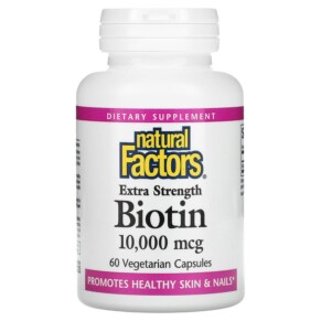 Thực phẩm chức năng Natural Factors Extra Strength Biotin 10.000 mcg 60 Vegetarian Capsules 068958012636