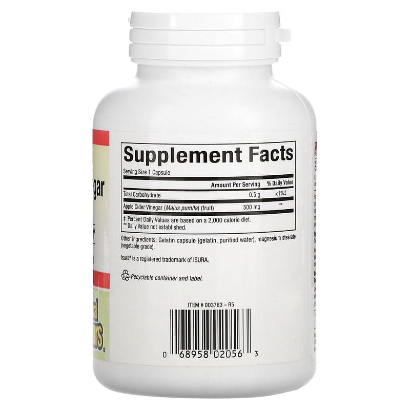 Natural Factors Fermented Apple Cider Vinegar 500 mg 180 Easy to Swallow Capsules 2 Thành phần vi chất của Natural Factors Fermented Apple Cider Vinegar 500 mg 180 Easy to Swallow Capsules 068958020563