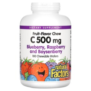 Thực phẩm chức năng Natural Factors Fruit-Flavor Chew Vitamin C Blueberry Raspberry and Boysenberry 500 mg 180 Chewable Wafers 068958013275