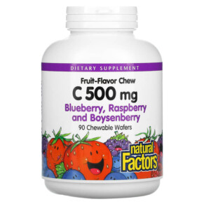 Thực phẩm chức năng Natural Factors Fruit-Flavor Chew Vitamin C Blueberry Raspberry and Boysenberry 500 mg 90 Chewable Wafers 068958013268