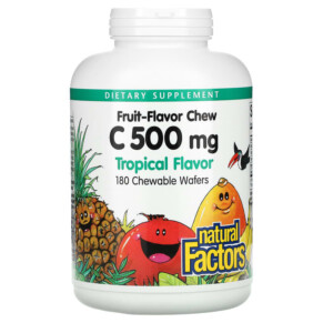 Thực phẩm chức năng Natural Factors Fruit-Flavor Chew Vitamin C Tropical 500 mg 180 Chewable Wafers 068958013299