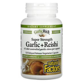 Thực phẩm chức năng Natural Factors GarlicRich Super Strength Garlic + Reishi 120 Delayed Release Vegetarian Capsules 068958023342