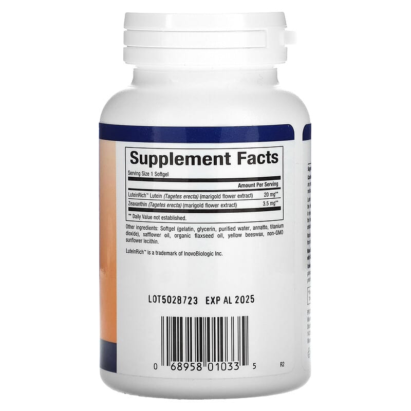 Natural Factors Lutein 20 mg 120 Softgels 2 Thành phần vi chất của Natural Factors Lutein 20 mg 120 Softgels 068958010335