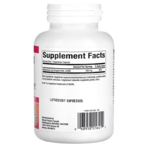 Thành phần vi chất của Natural Factors Magnesium Bisglycinate 200 mg 120 Vegetarian Capsules 068958016412