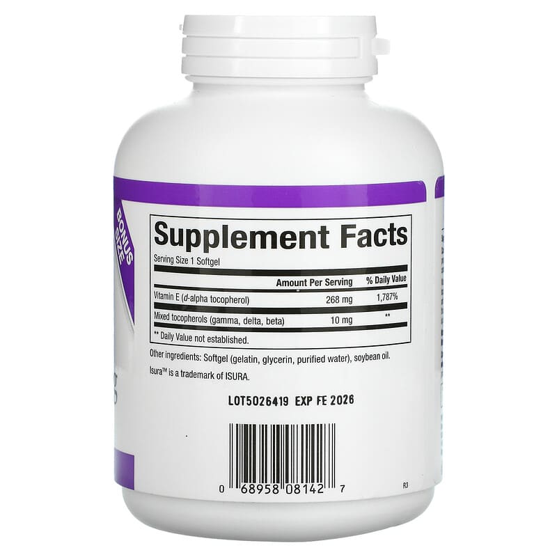 Natural Factors Mixed Vitamin E 268 mg (400 IU) 240 Softgels 2 Thành phần vi chất của Natural Factors Mixed Vitamin E 268 mg (400 IU) 240 Softgels 068958081427