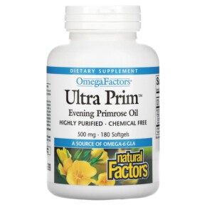 Thực phẩm chức năng Natural Factors OmegaFactors Ultra Prim Evening Primrose Oil 500 mg 180 Softgels 068958023564