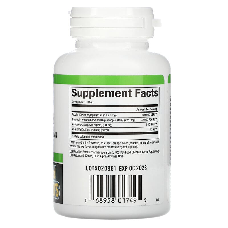 Natural Factors Papaya Enzymes with Amylase & Bromelain 120 Chewable Tablets 2 Thành phần vi chất của Natural Factors Papaya Enzymes with Amylase & Bromelain 120 Chewable Tablets 068958017495