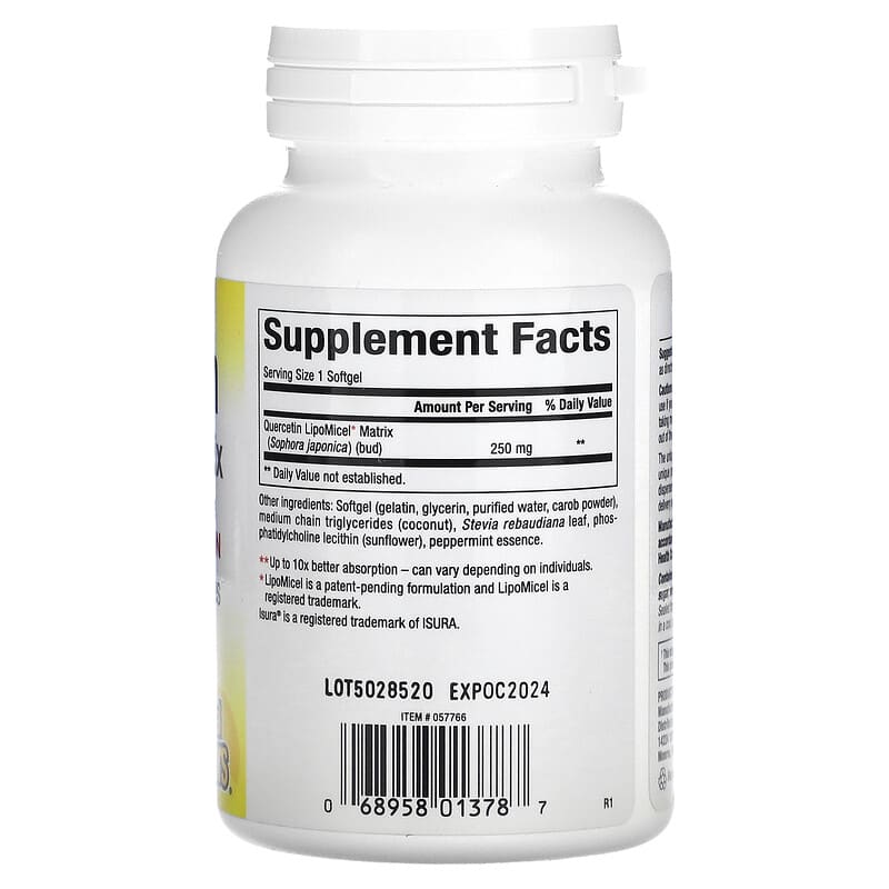 Natural Factors Quercetin LipoMicel Matrix 60 Liquid Softgels 2 Thành phần vi chất của Natural Factors Quercetin LipoMicel Matrix 60 Liquid Softgels 068958013787