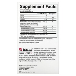Thành phần vi chất của Natural Factors RxOmega-3 Ultra Strength 1.075 mg 150 Softgels 068958354934