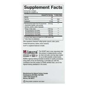 Thành phần vi chất của Natural Factors RxOmega-3 Ultra Strength 1075 mg 60 Softgels 068958354903