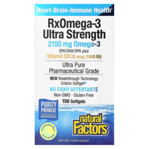 Thực phẩm chức năng Natural Factors RxOmega-3 with Vitamin D3 Ultra Strength 2.150 mg 150 Softgels 068958354927