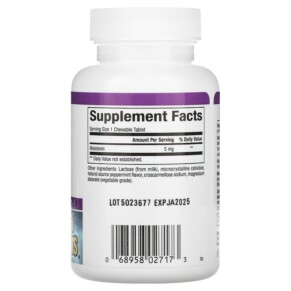 Thành phần vi chất của Natural Factors Stress-Relax Melatonin 5 mg 90 Chewable Tablets 068958027173