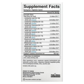 Thành phần vi chất của Natural Factors Ultimate Probiotic Women's 12 Billion 60 Vegetarian Capsules 068958018492