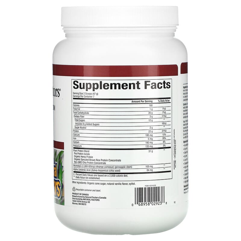 Natural Factors Vegan Protein Factors Vanilla Bean 12 oz (340 g) 2 Thành phần vi chất của Natural Factors Vegan Protein Factors Vanilla Bean 12 oz (340 g) 068958029238