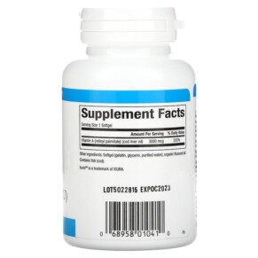 Thành phần vi chất của Natural Factors Vitamin A 3000 mcg (10.000 IU) 180 Softgels 068958010410