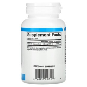 Thành phần vi chất của Natural Factors Vitamin D3 25 mcg (1.000 IU) 180 Tablets 068958010519