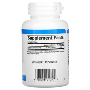 Thành phần vi chất của Natural Factors Vitamin D3 25 mcg (1.000 IU) 90 Tablets 068958010502