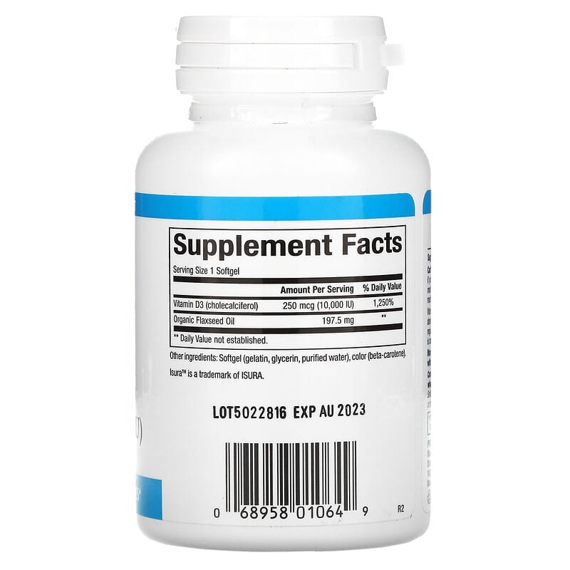 Natural Factors Vitamin D3 250 mcg (10.000 IU) 120 Softgels 2 Thành phần vi chất của Natural Factors Vitamin D3 250 mcg (10.000 IU) 120 Softgels 068958010649