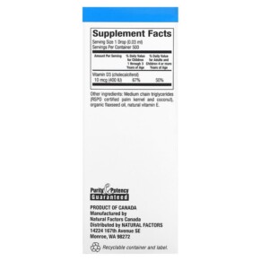 Natural Factors Vitamin D3 Drops for Kids Unflavored 10 mcg (400 IU) 0.5 fl oz (15 ml) 3 Thành phần vi chất của Natural Factors Vitamin D3 Drops for Kids Unflavored 10 mcg (400 IU) 0.5 fl oz (15 ml) 068958010588