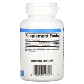 Thành phần vi chất của Natural Factors Vitamin D3 for Kids Strawberry 10 mcg (400 IU) 100 Chewable Tablets 068958010595