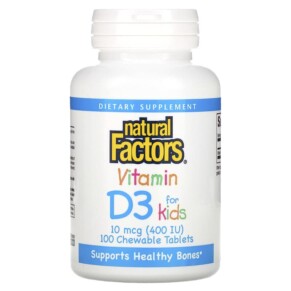 Thực phẩm chức năng Natural Factors Vitamin D3 for Kids Strawberry 10 mcg (400 IU) 100 Chewable Tablets 068958010595
