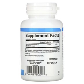 Thành phần vi chất của Natural Factors Vitamin K2 120 mcg 60 Vegetarian Capsules 068958012940