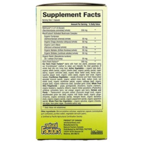 Thành phần vi chất của Natural Factors Whole Earth & Sea Super Mushroom 60 Vegetarian Capsules 068958355108