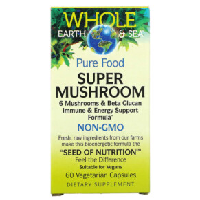 Thực phẩm chức năng Natural Factors Whole Earth & Sea Super Mushroom 60 Vegetarian Capsules 068958355108