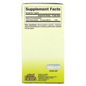 Thành phần vi chất của Natural Factors Whole Earth & Sea Vegan Bioenhanced Vitamin D3 25 mcg (1.000 IU) 90 Vegetarian Capsules 068958355122