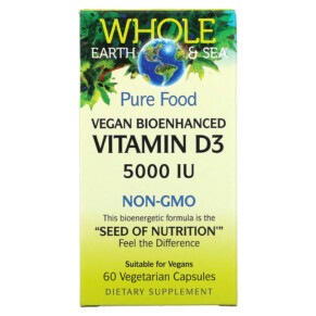 Thực phẩm chức năng Natural Factors Whole Earth & Sea Vegan Bioenhanced Vitamin D3 5.000 IU 60 Vegetarian Capsules 068958355160