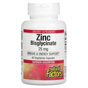 Thực phẩm chức năng Natural Factors Zinc Bisglycinate 25 mg 60 Vegetarian Capsules 068958016924