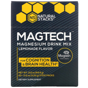 Thực phẩm chức năng Natural Stacks MagTech Magnesium Drink Mix Lemonade 20 Stick Packs 0.11 oz (3.23 g) Each 652508121413