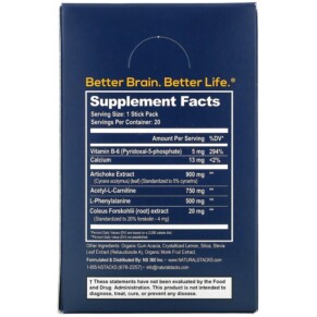 Thành phần vi chất của Natural Stacks Neuro Fuel Lemonade 20 Stick Packs 0.17 oz (4.7 g) Each 613310578970