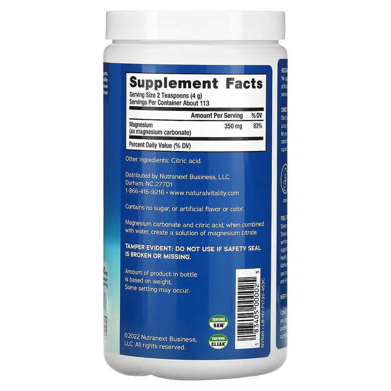Natural Vitality CALM Magnesium Supplement Drink Mix Original Unflavored 16 oz (453 g) 2 Thành phần vi chất của Natural Vitality CALM Magnesium Supplement Drink Mix Original Unflavored 16 oz (453 g) 183405000025