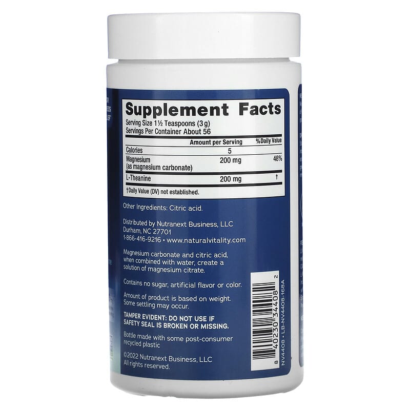 Natural Vitality CALM Mind Magnesium Supplement with L-Theanine Drink Mix Unflavored 6 oz (168 g) 2 Thành phần vi chất của Natural Vitality CALM Mind Magnesium Supplement with L-Theanine Drink Mix Unflavored 6 oz (168 g) 840230344082