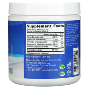 Thành phần vi chất của Natural Vitality CALM Plus Calcium The Anti-Stress Drink Mix Original (Unflavored) 8 oz (226 g) 183405043541