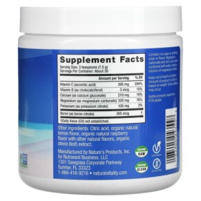 Thành phần vi chất của Natural Vitality CALM Plus Calcium The Anti-Stress Drink Mix Raspberry-Lemon 8 oz (226 g) 183405043558