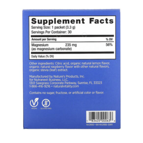 Thành phần vi chất của Natural Vitality CALM The Anti-Stress Drink Mix Raspberry-Lemon 30 Single Serving Packs 0.12 oz (3.3 g) Each 183405000636