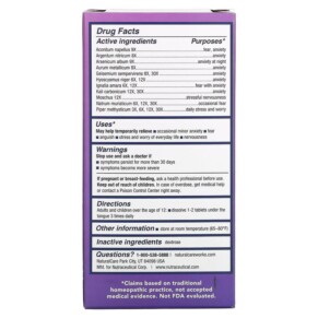 Thành phần vi chất của NaturalCare Anxiety Relief 120 Tablets 705692415254