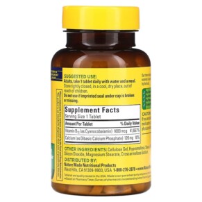 Thành phần vi chất của Nature Made B12 Time Release 1.000 mcg 160 Tablets 031604027315
