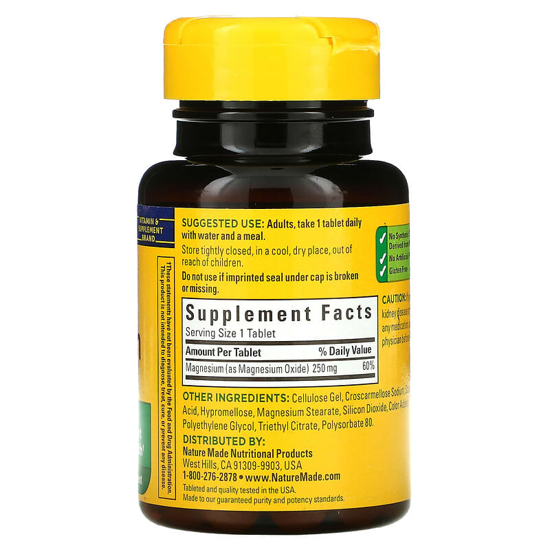 Nature Made Magnesium 250 mg 100 Tablets 2 Thành phần vi chất của Nature Made Magnesium 250 mg 100 Tablets 031604012694