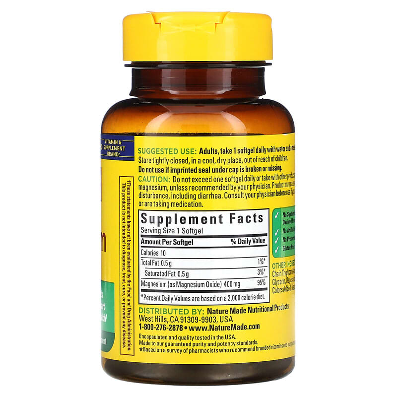 Nature Made Magnesium Extra Strength 400 mg 60 Softgels 2 Thành phần vi chất của Nature Made Magnesium Extra Strength 400 mg 60 Softgels 031604025762