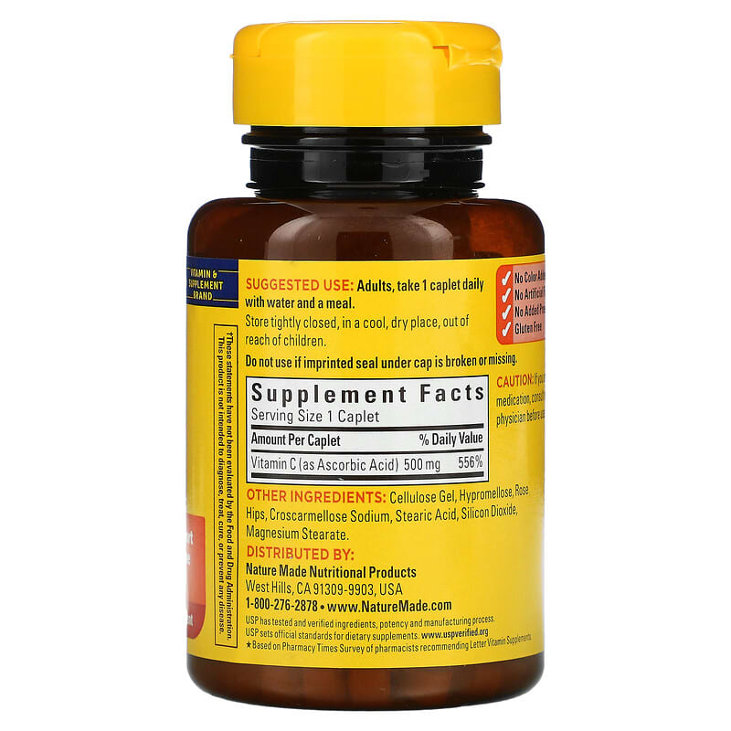 Nature Made Vitamin C with Rose Hips 500 mg 130 Caplets 2 Thành phần vi chất của Nature Made Vitamin C with Rose Hips 500 mg 130 Caplets 031604112592