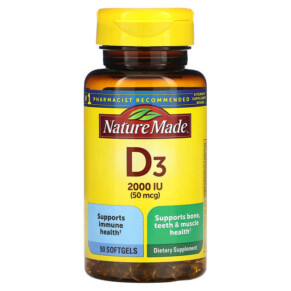 Thực phẩm chức năng Nature Made Vitamin D3 2.000 IU (50 mcg) 90 Softgels 031604025854