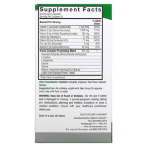 Thành phần vi chất của Nature's Answer Bilberry Vision Complex 60 Vegetarian Capsules 083000160110