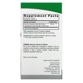 Thành phần vi chất của Nature's Answer Boswellia 400 mg 90 Vegetarian Capsules 083000163661