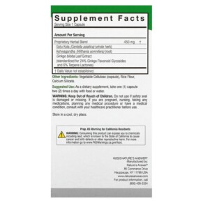 Thành phần vi chất của Nature's Answer Brainstorm 2 Herbal Combination 450 mg 90 Vegetarian Capsules 083000160233