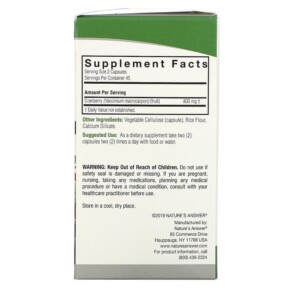 Thành phần vi chất của Nature's Answer Cranberry 400 mg 90 Vegetarian Capsules 083000161582