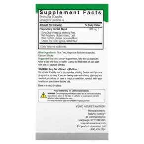 Thành phần vi chất của Nature's Answer Female Complex Herbal Combination 400 mg 90 Vegetarian Capsules 083000160325
